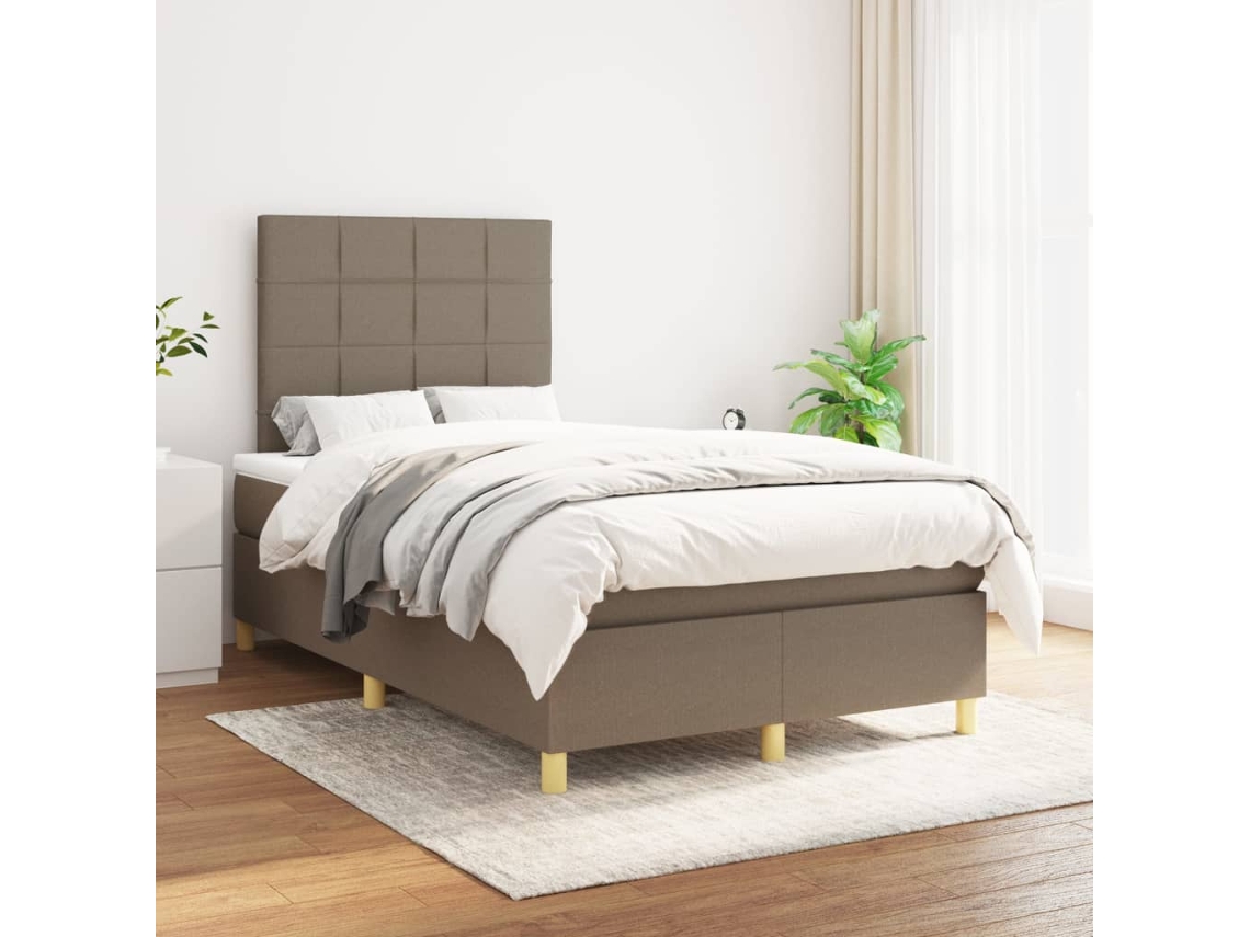 Cama Box Spring Con Colchón Tela Gris Taupe 120x200 Cm