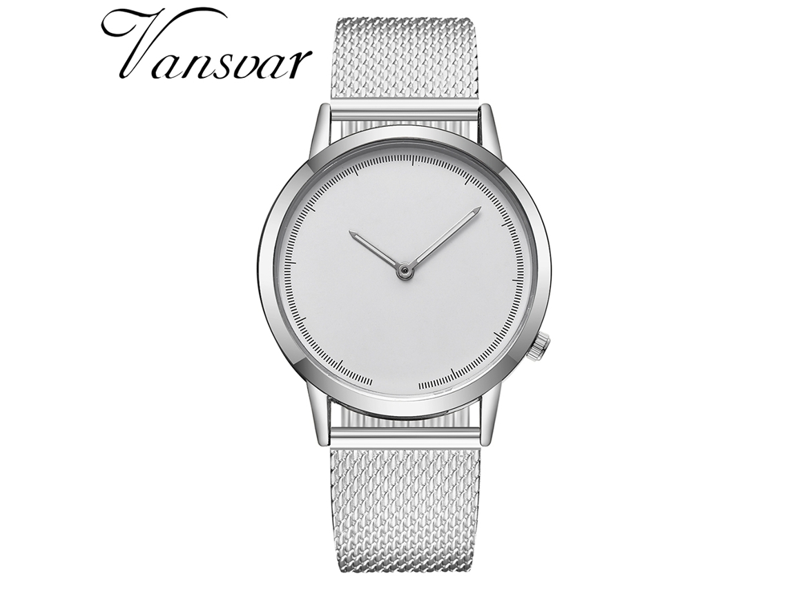 Reloj De Pulsera Unisex Para Parejas Vansvar Simple Quartz Con Esfera De Aleación, Color Plata Y Blanco.