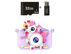 Cámara digital de juguete para niños, grabación HD de 1080p, tarjeta SD de 32 GB y lector de tarjetas, poni morado Hexinyigjly