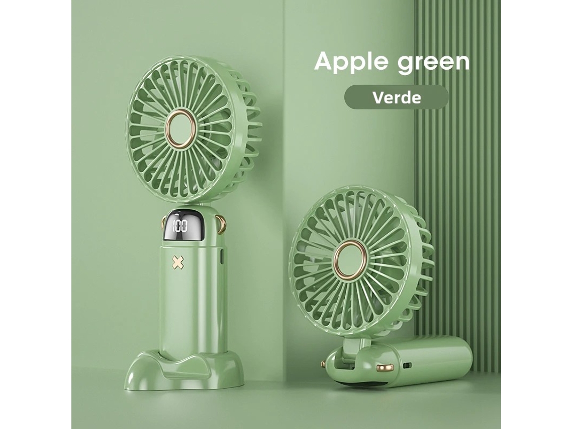 Mini ventilador USB portátil plegable con pantalla digital y 5 velocidades Mdug (verde)