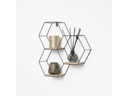 Estantería De Pared Metálica Hexagonal Triple - 40,5 X 41 Cm - Negra