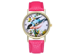Reloj De Pulsera Analógico De Cuarzo Con Correa De Cuero De Diseño Redondo - Regalo De Moda - Rosado