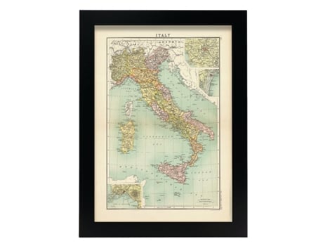 NACNIC Pósters Geográficos En Vintage Mapa Político De Italia Ilustraciones De Antiguos Mapamundis En Tonos Sepia Tamaño A4 Con Marco Color Madera