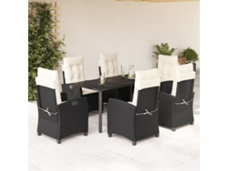 Juego de comedor de jardín de 7 piezas con cojines, mimbre sintético negro, DKD Home Decor