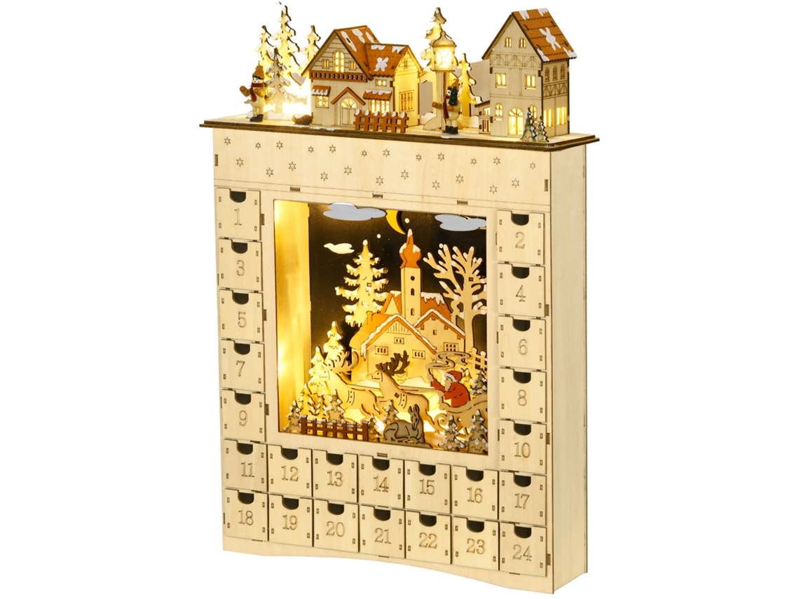 Calendario Adviento Led Pueblo Nevado 24 Cajones Decoración Beige