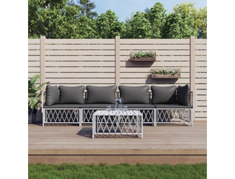 Conjunto 5 de muebles de jardín VIDAXL y cojines acero blanco