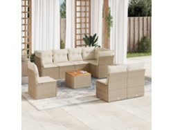 Conjunto de 9 sofás de jardín con cojines de mimbre beige de Dkd Home Decor
