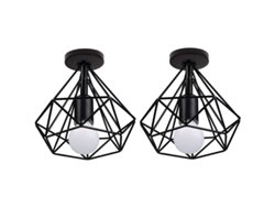2026-lámpara Techo Industrial Vintage Metal Caja Diamante Led E27 25cm Negro Set De 2
