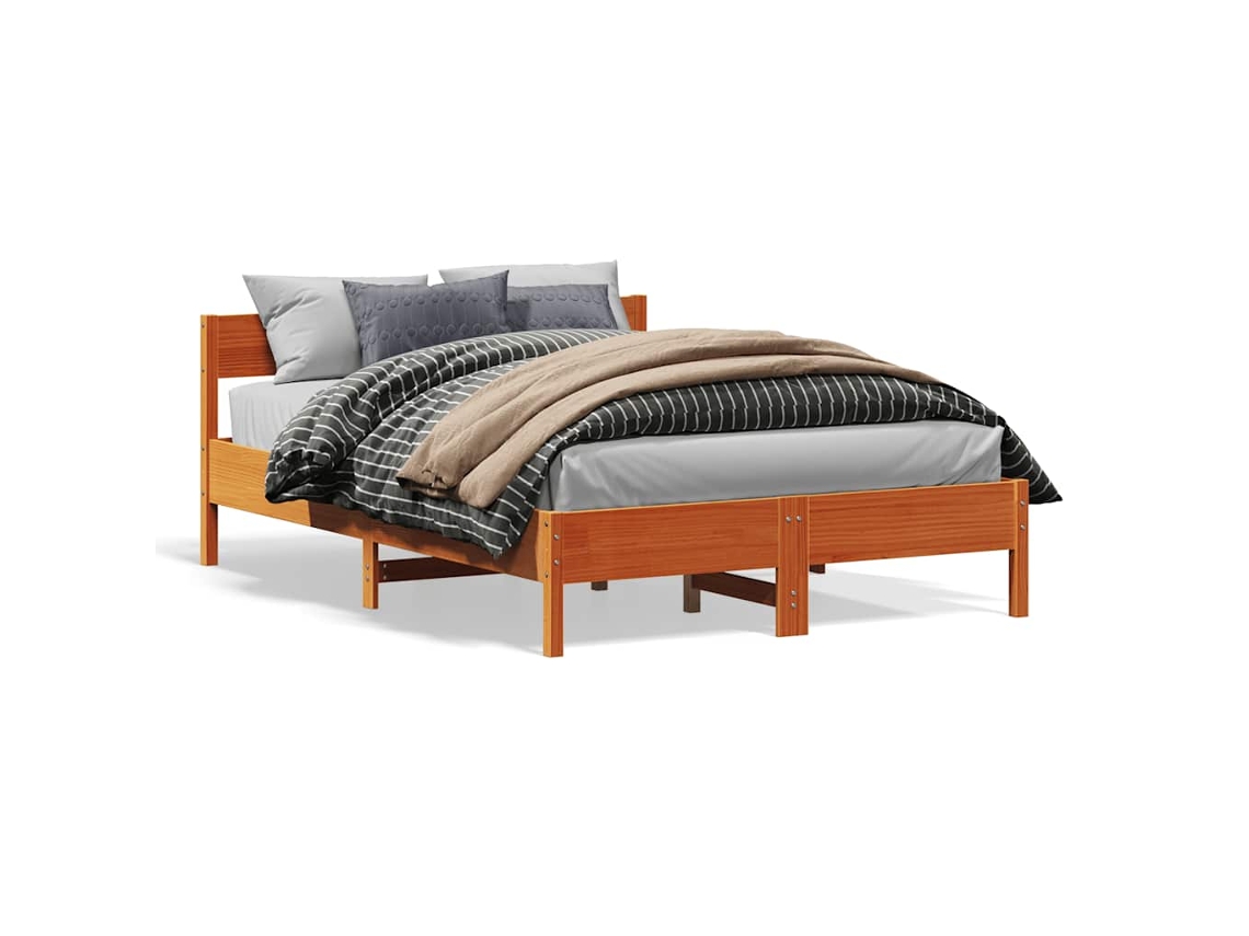 Maison Exclusive - Cama Sin Colchón Madera Maciza De Pino Marrón Cera 140x200 Cm