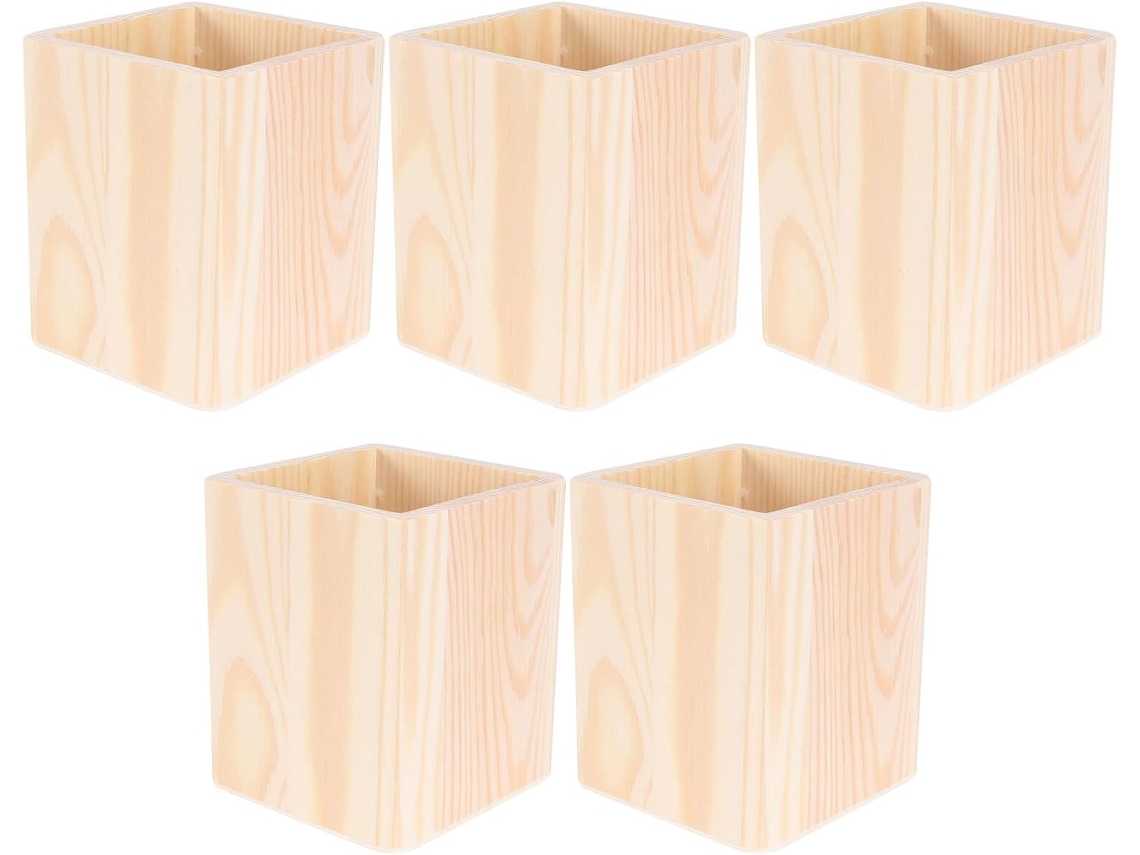 Besportble Juego De Madera Natural Y Su Portalápices Con El Tiempo 10x8x8 Cm 10,00 X 8,00 X 8,00 Cm Pulgada...