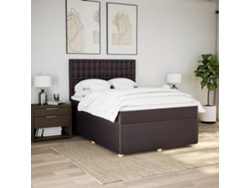 Cama Box Spring Con Colchón Tela Marrón Oscuro 160x200 Cm