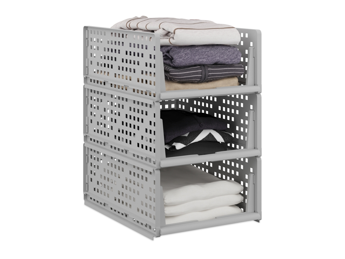 Relaxdays Organizadores De Armario, Set De 3, Cajas Almacenaje Apilables, Extraíbles, Cajones 18 X 33,5 X 43,5 Cm, Gris