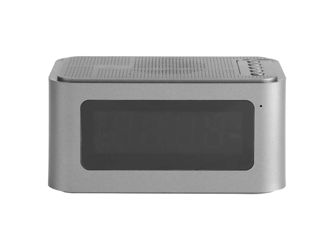 Reloj digital con Bluetooth, alarma, LED, radio FM/MP3 y reproductor de tarjeta TF, plateado