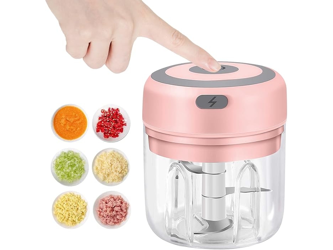 Molinillo de ajo eléctrico de 250 ml, recargable por USB, para ajo, jengibre, pimienta y verduras, color rosa