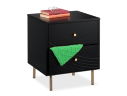 Mesa De Cabeceira Relaxdays, 2 Gavetas, Mesinha De Cabeceira Para Quarto, Mesa De Apoio, Hbt 52x45x40 Cm, Preto/dourado
