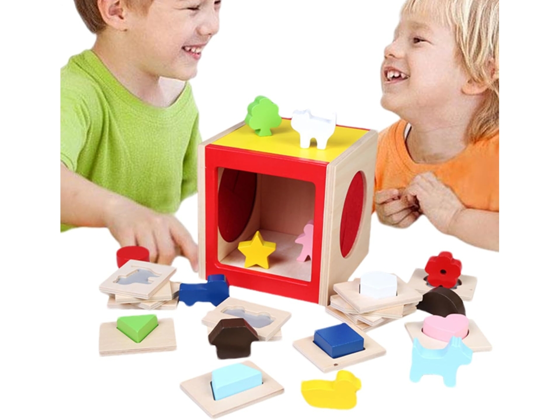 Juego De Emparejar Formas De Madera - Caja Sensorial De Madera Natural | Rompecabezas Educativo Para