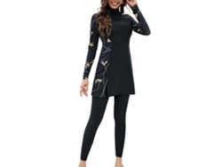 Traje De Baño Musulmán Para Mujer Con Mangas Largas Y Cobertura Total, Color Marrón, Sin Relleno.