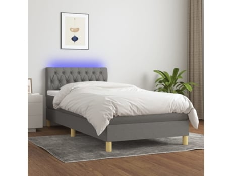 MAISON EXCLUSIVE Cama con somier con colchón y LED 90x200 cm Tela gris oscuro
