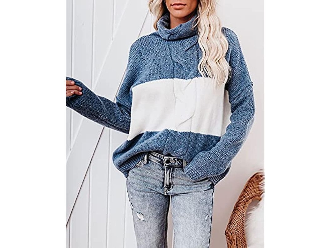 2026-jersey Casual Para Mujer Ilwhe De Manga Larga Con Cuello Alto Y Estampado De Bloques De Color