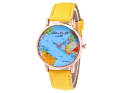 Reloj De Pulsera Unisex De Cuarzo Con Esfera Redonda Y Correa De Cuero (amarillo)