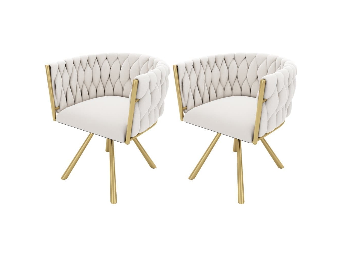Juego De 2 Sillas Giratorias De Terciopelo Con Reposabrazos - Patas De Metal Dorado - Beige