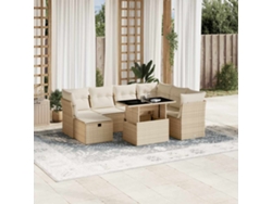 Conjunto de 8 sofás de jardín con cojines de mimbre beige Dkd Home Decor