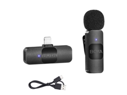 Sistema Micrófono Inalámbrico BOYA BY-V1 Solapa Lavalier Conector Lightning iOS