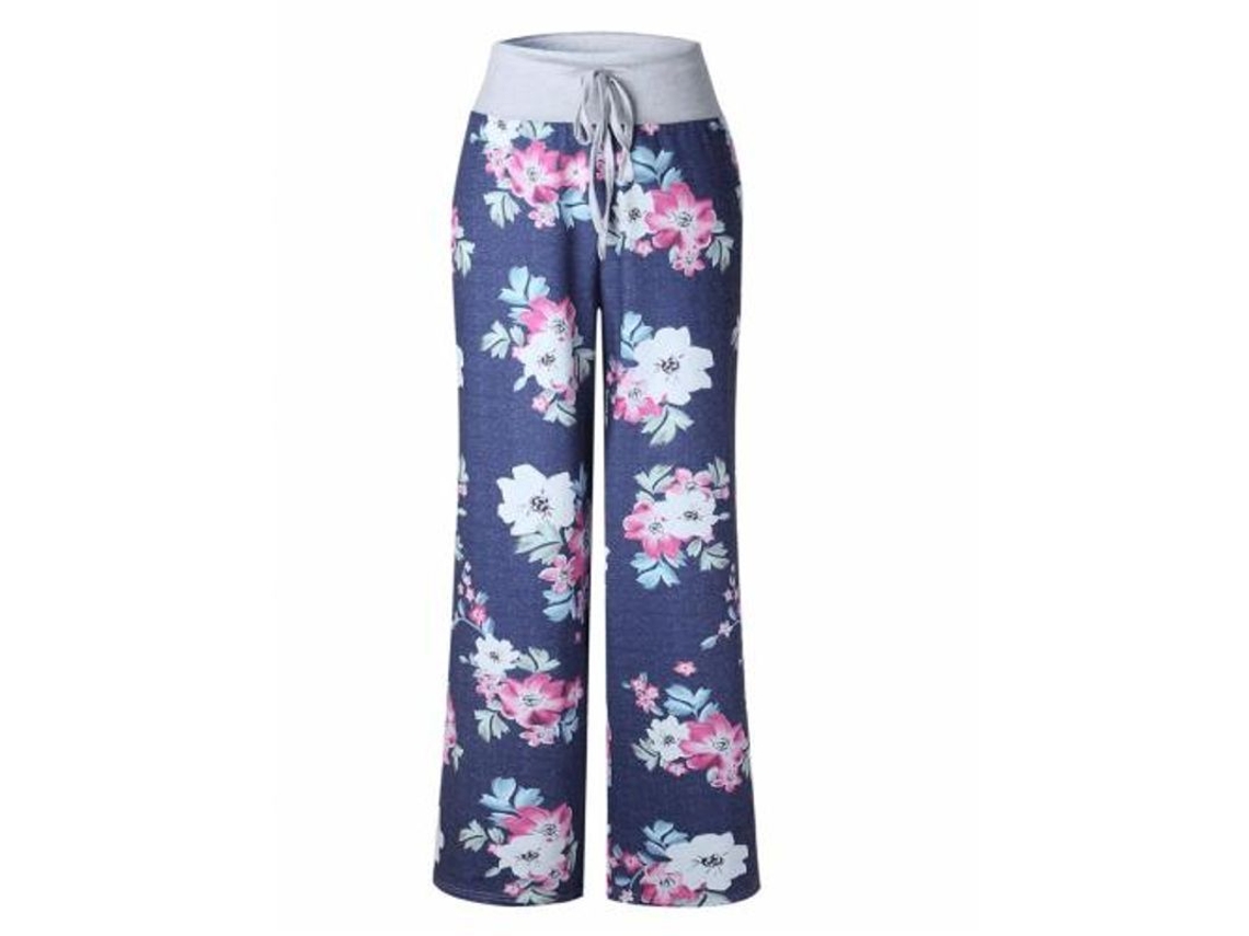 2026-pantalones Anchurosos De Descanso Con Estampado Floral Y Cordón Ajustable Para Mujer Xxl Blue4