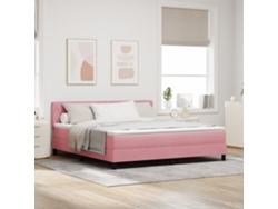 Cama Box Spring Con Colchón Y Led Rosa 180x200 Cm Terciopelo