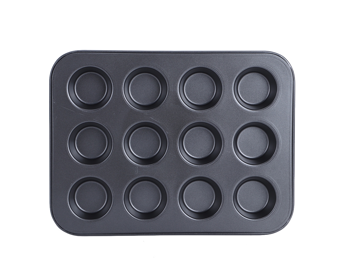 VYLARA Forma Para Muffins, Forma Antiaderente Para Muffins De 12 Xícaras Com Distribuição Uniforme De Calor, Assadeira De Aço Carbono Para Resultados Uniform
