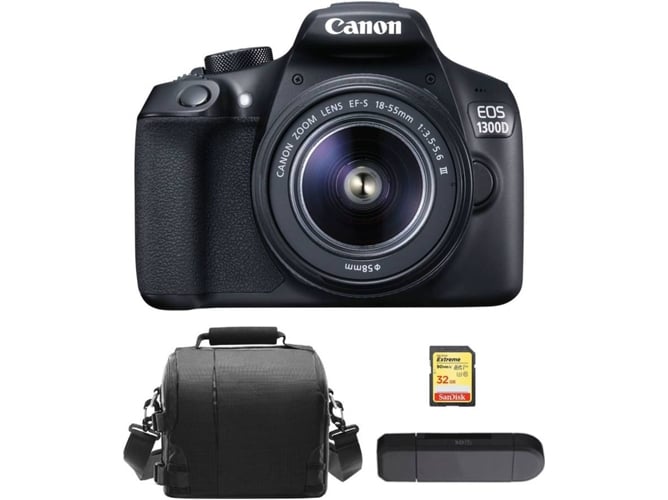 Kit Cámara Réflex CANON EOS 1300D EF-S 18-55mm F3.5-5.6 III + 32GB SD + Bolsa + Lector Tarjetas