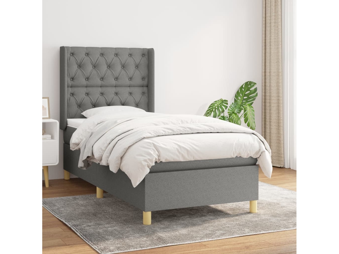 Cama Box Spring Con Colchón Tela Gris Oscuro 80x200 Cm