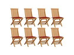 Sillas de jardín DKD Home Decor de 8 piezas con cojines rojos, teca maciza