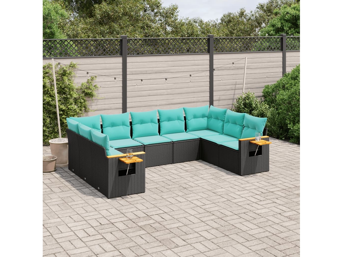 Conjunto de sofás de jardín de 9 piezas DKD Home Decor con cojines de mimbre negros