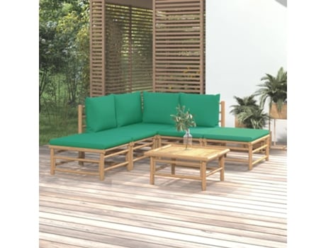 Conjunto 6 de muebles de jardín VIDAXL bambú con cojines verde
