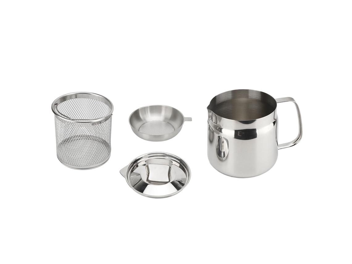 Bandeja de filtro de aceite de acero inoxidable 304, 2 litros, para grasa de tocino, para camping, con tapa y filtro (sin marca)