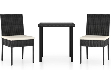 Conjunto 3 Conjunto de comedor de jardín VIDAXL ratán sintético negro