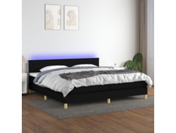 Cama Box Spring Con Colchón Led Tela Negro 200x200 Cm