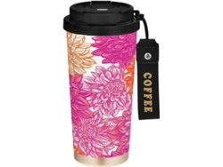 Taza De Café Acero Inoxidable Con Doble Pared Y Aislamiento Al Vacío, Tapa Pajita Diseño Flor Dalia 500 Ml ...