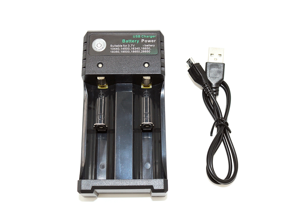 Carregador De Baterias Portátil 2 Slots Para Baterias Recarregáveis 18650 26650 Com Luz Indicadora E Proteção Contra Sobrecarregamento