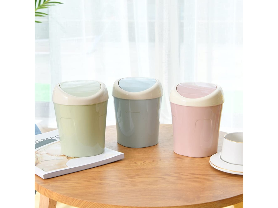 Papelera pequeña plástica mini para mesa, cesto con tapa abatible para casa/oficina/cocina/dormitorio/baño KOFIHETY