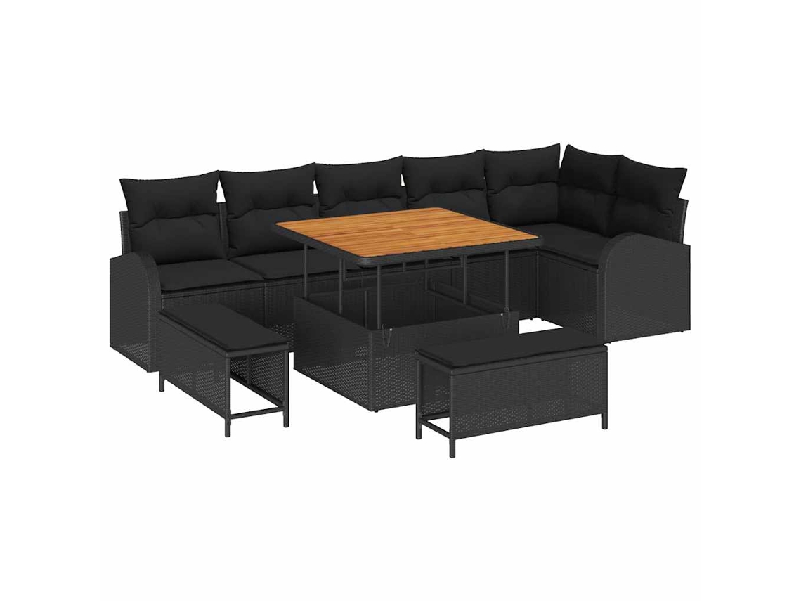 Maison Exclusive - Juego de sofás de jardín de 9 piezas en color negro con cojines