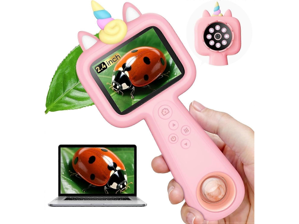 Microscopio portátil para niños 600x, mini microscopio digital de mano de 2,4 pulgadas para niños -