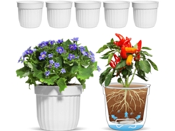 KOFIHETY Set de 6 Macetas Autoirrigables Blancas con Depósito de Agua para Plantas de Interior y Exterior