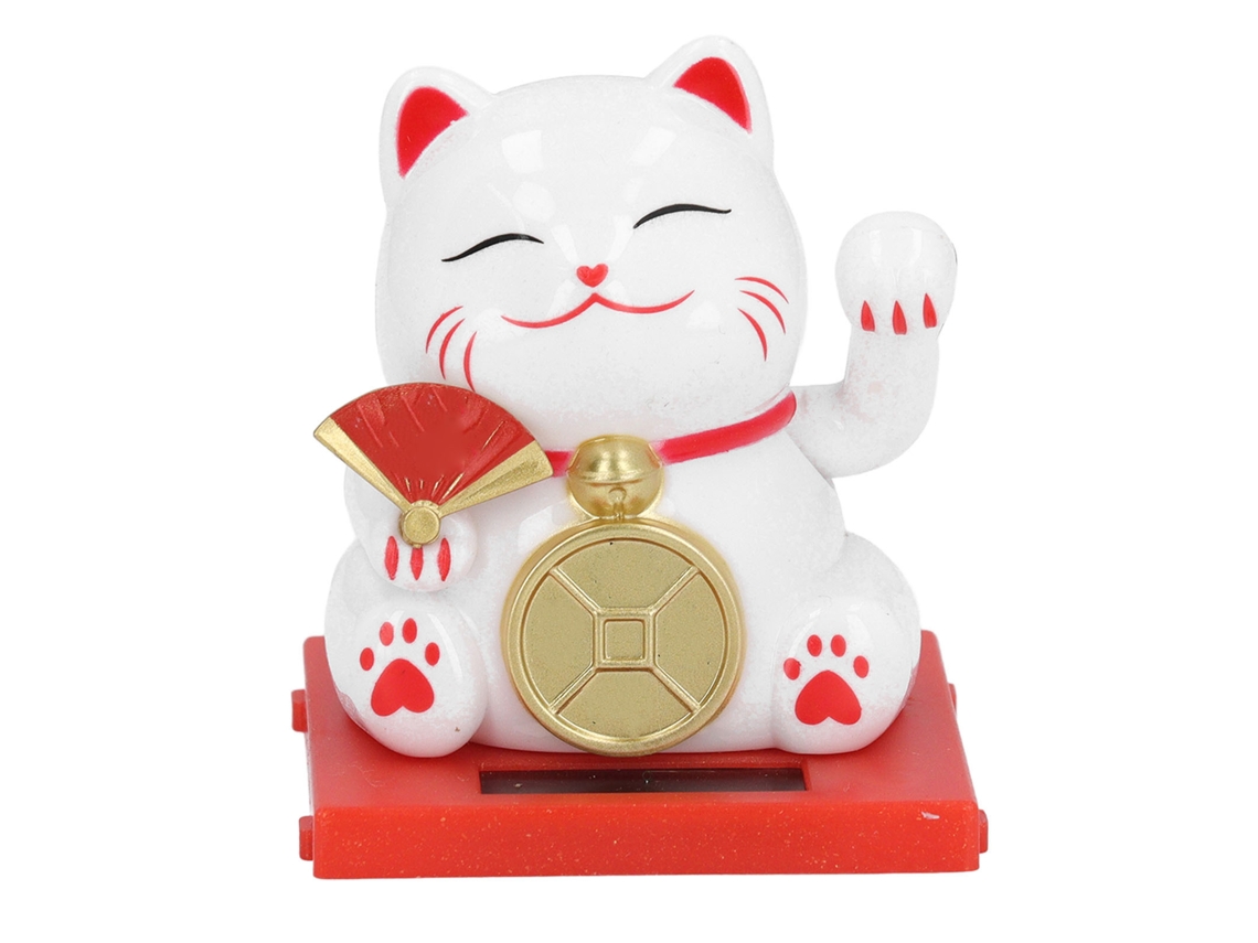 Baok solar de gato de la suerte de 2 pulgadas con carcasa transparente, brazo móvil, decoración para el hogar, la oficina y el escritorio, blanco