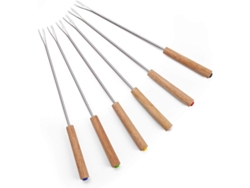 Juego De 6 Tenedores Para Fondue De Acero Inoxidable Con Mangos De Madera Resistentes Al Calor, 24 Cm.