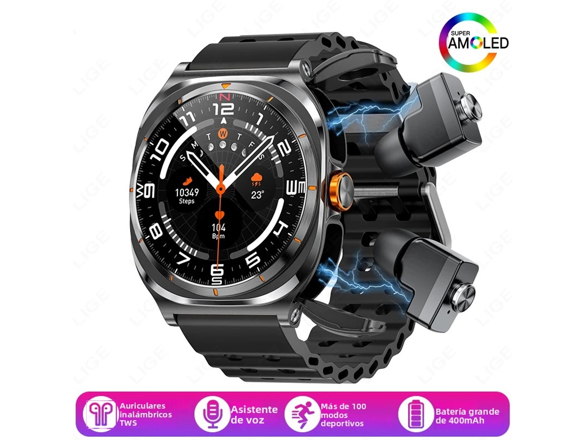 Smartwatch, Auriculares Inalámbricos TWS 2 en 1, Pantalla de 1,53 pulgadas, Batería de 400 mAh