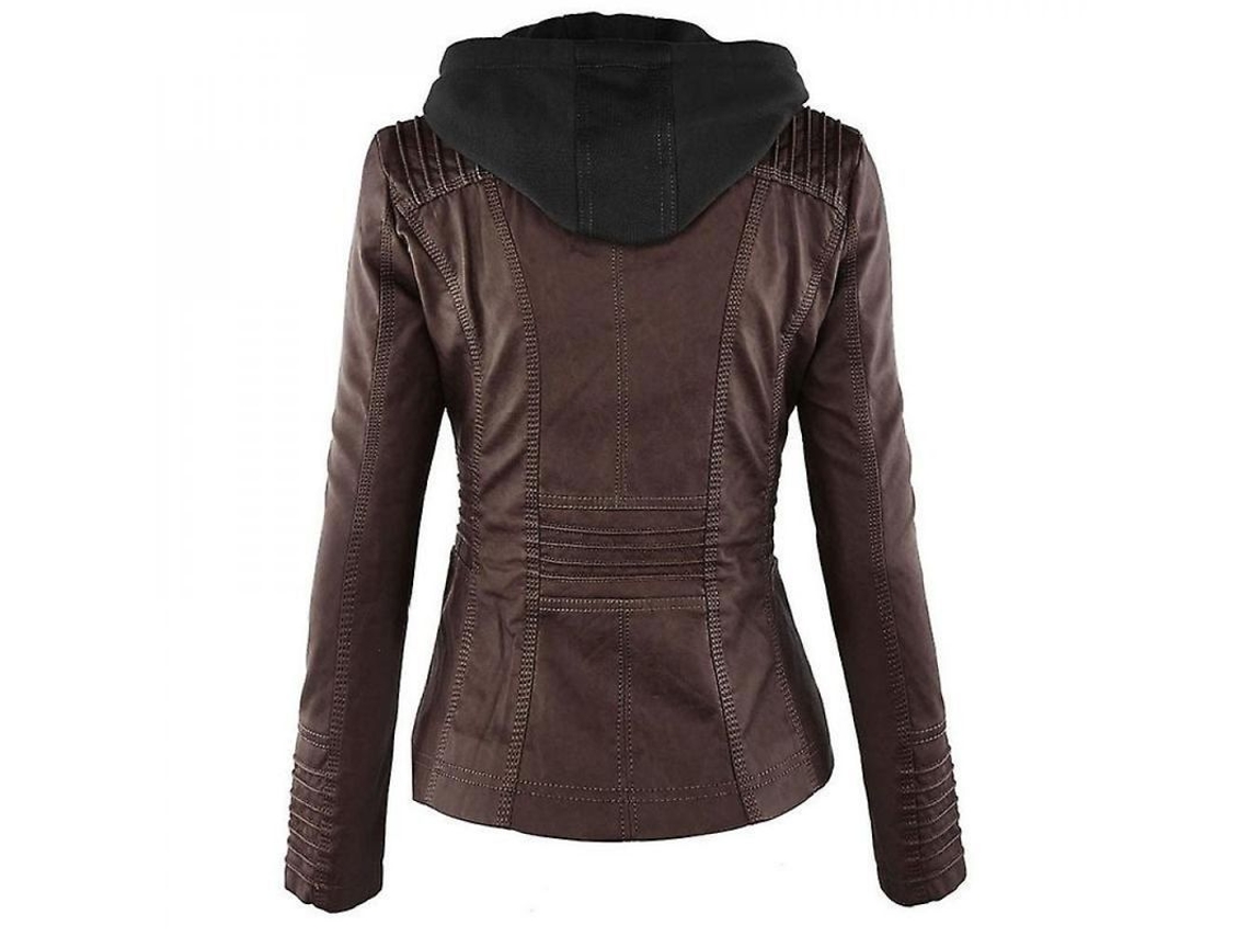 2026-chaqueta De Moto Para Mujer Con Capucha De Cuero Pu Chaqueta De Moto Abrigo Exterior Tbx L Café