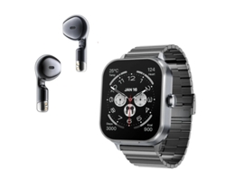 Reloj inteligente con auriculares TWS, 2 en 1, Bluetooth, llamadas, deportivo, monitor de ritmo cardíaco y salud, gris, Bestvite