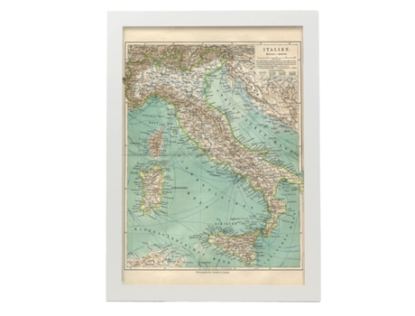 Póster NACNIC Geográficos en Estilo Vintage. Mapa de Italia. Ilustraciones de Antiguos Mapamundis en Tonos Sepia. Tamaño A4, con Marco Negro.